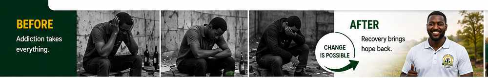 Illustrative before-and-after recovery imagery from the supplied website design